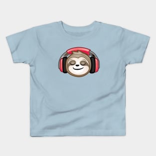 Smiling sloth face listen to music Kids T-Shirt